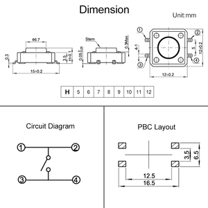 <strong>PCB</strong> 5/6/7/8/9/10/11/12mm Electric Momentary Vertical Tactile <strong>Push</strong> <strong>Button</strong> <strong>Switch</strong> on OFF Tact <strong>Switch</strong> SMD SMT 12X12mm 4 Pin - Product Image 6