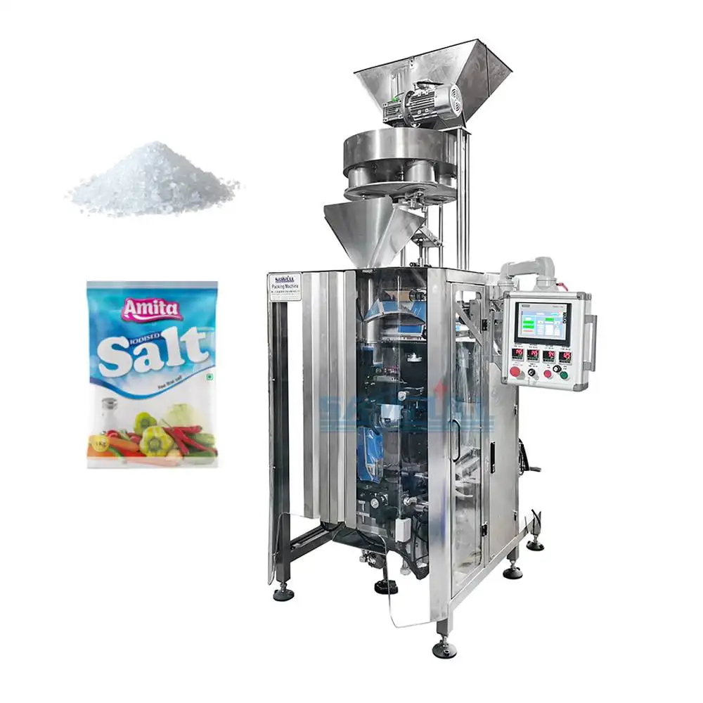 Mesin kemasan otomatis cangkir volumetrik Vffs mesin pengepakan biji biji gula garam beras vertikal 500g 1kg 2kg 1000