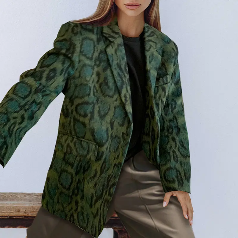 Chaqueta informal con estampado de leopardo para mujer, traje pequeño de Tweed de manga larga fría, abrigos, moda de invierno Abrigos para mujer