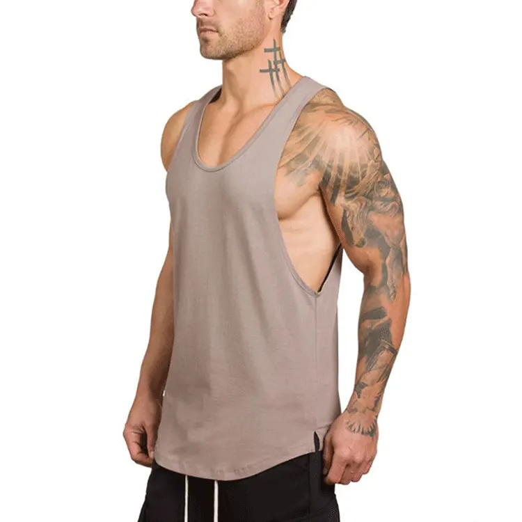 Débardeur Beige pour homme, imprimé personnalisé, en coton, pour Fitness, musculation, gymnastique