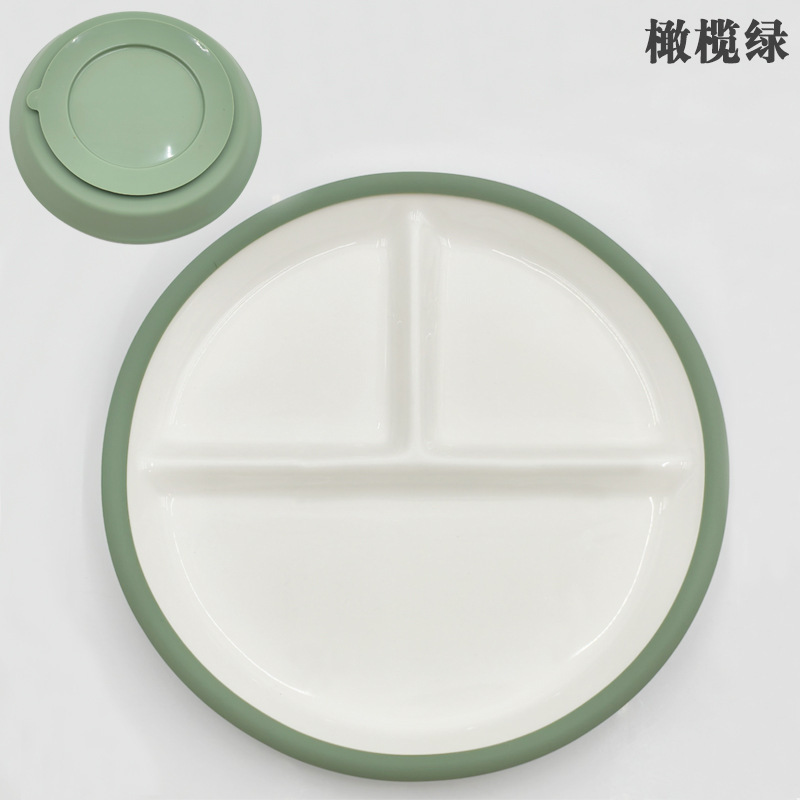 Assiette en céramique silicone à grande ventouse vert olive