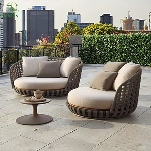 فناء وكرسي حديث فاخر دائري ، حبل منسوج لحديقة مريحة من الألومنيوم ، أريكة - Product Image 1