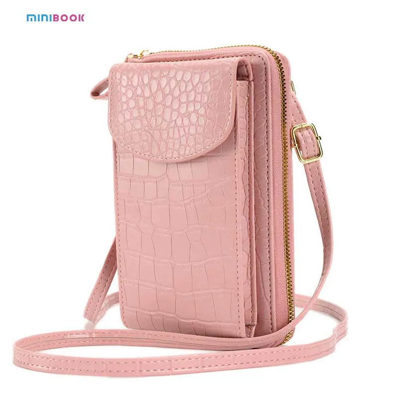 Minibook Female Mobile Phone Bags PU couro Celular Carteira crossbody Mini Saco De Armazenamento Durável Para iphone