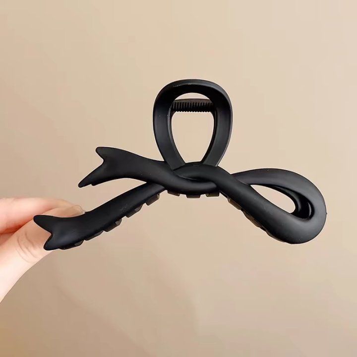 5 matte black bow hair clips