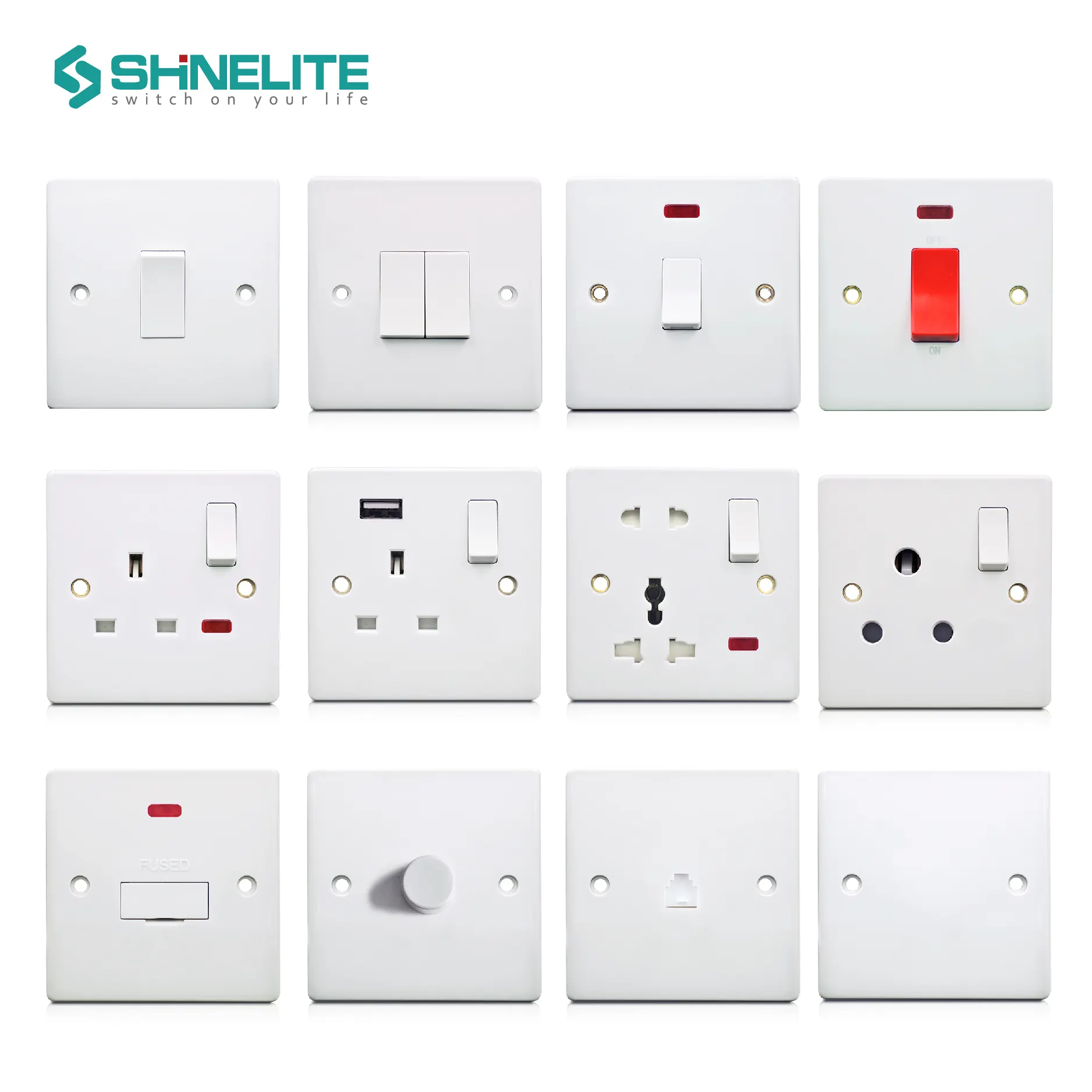Shinelite สวิตช์ไฟติดผนังไฟฟ้ามาตรฐานบีซีซีซีได้รับการรับรองมาตรฐานอังกฤษ