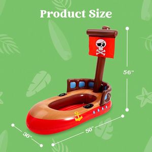 インフレータブルパイレーツボートプールフロートラフト子供用ライドオンスイミングウォーターフロート、デュアルハンドル付き夏の楽しいプールパーティー用 - Product Image 2