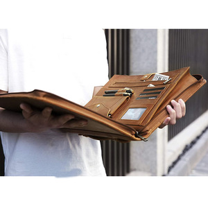 Carpeta portafolios con cremallera para Ipad A4, carpeta de cuero genuino con asa para negocios, con cremallera - Product Image 4