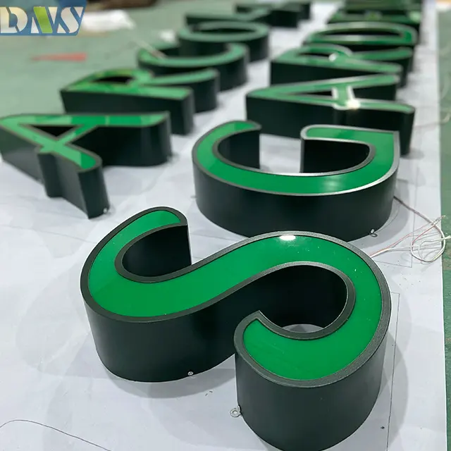 3d green light alphabets acrylic channel letter led store for business plastic name board shop outdoor frontlit