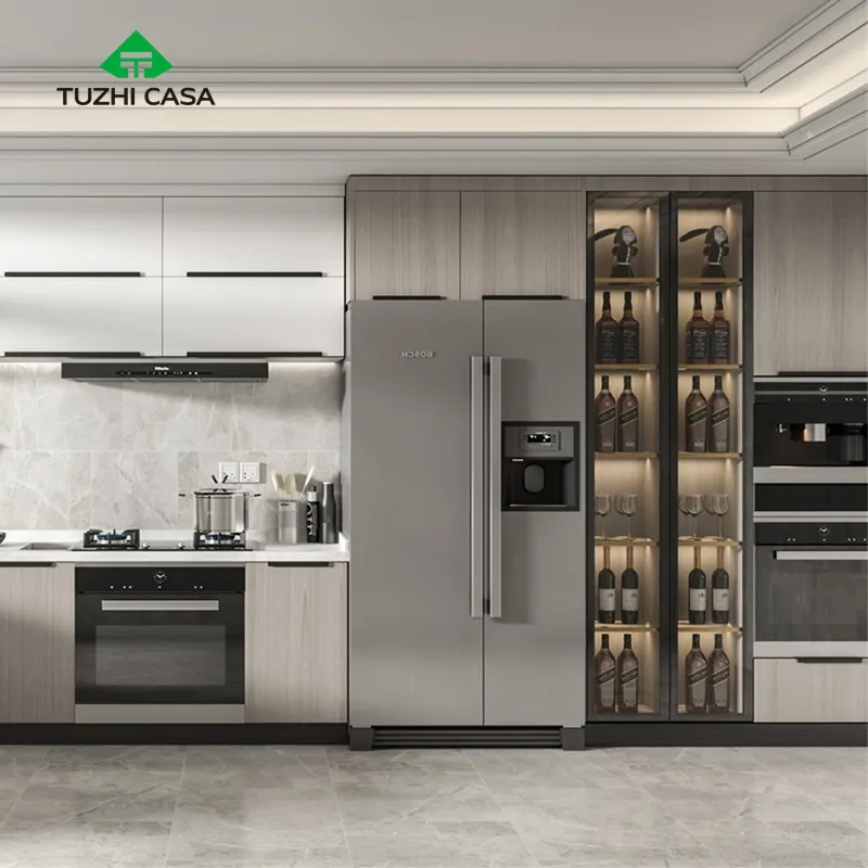 TUZHI CASA conjunto de armários de cozinha em madeira de pinho italiano vietnã, móveis modulares de design moderno para venda