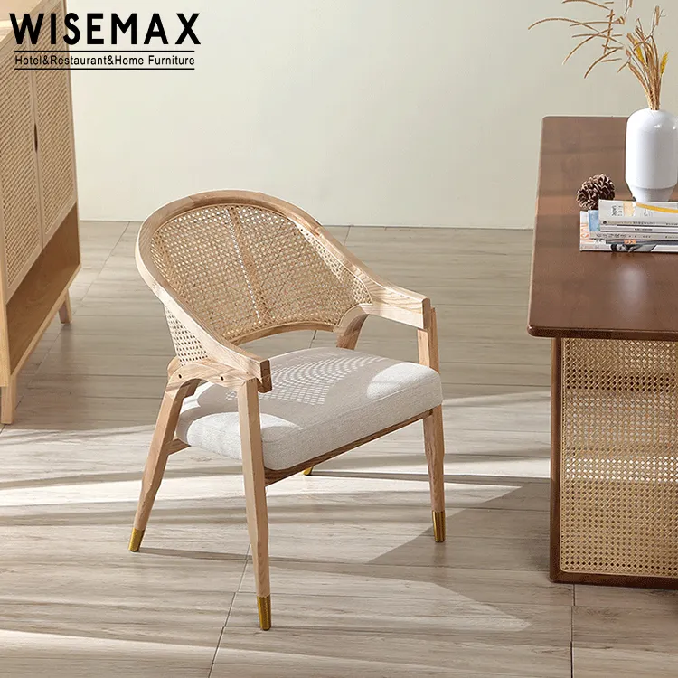 WISEMAX FURNITURE mobili per sala da pranzo in stile antico schienale in rattan intrecciato poltrona da pranzo con struttura in legno massello con cuscino