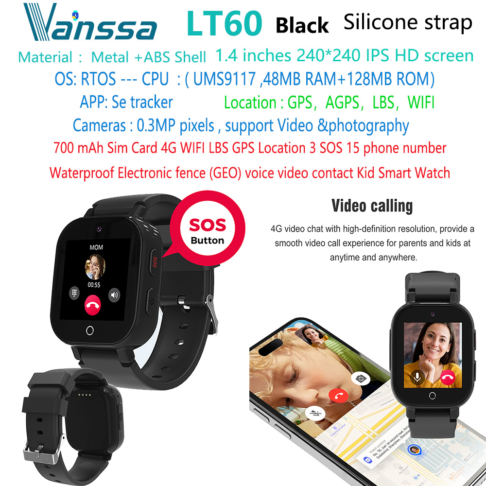 Black LT60-4g-gps-sos-kid-smart-watch