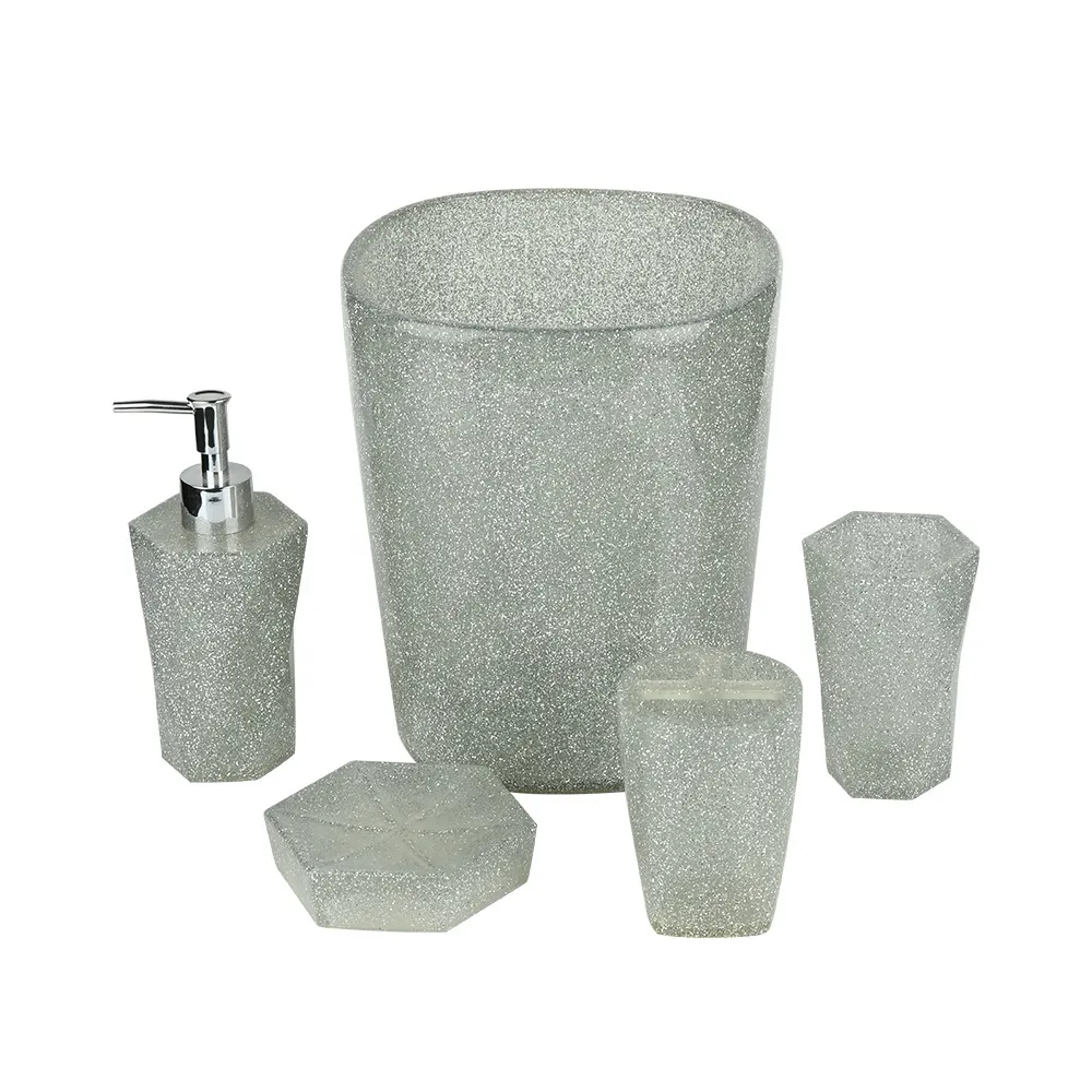 Best Seller Elegante Sanitária Ware Banheiro Acessórios Em Relevo Resina Banheiro Set 2023 design público Porcelana banheiro set