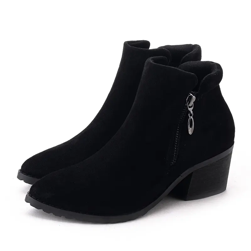 Zapatos de tacón de bota para mujer, cuñas con cremallera, botas cortas italianas de lona color negro Chelsea