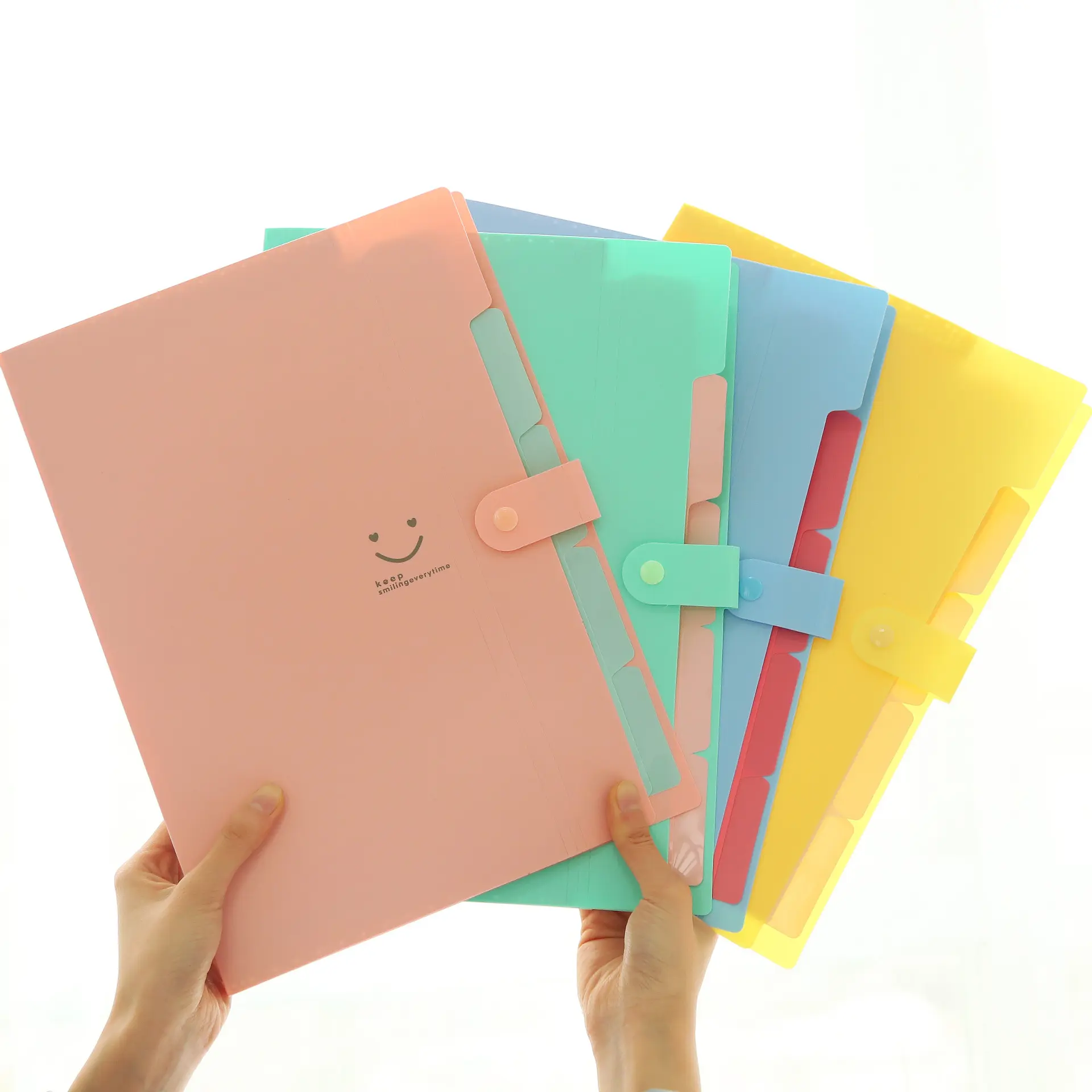Candy color 5-cell multi-functional plastic folder Multi-layer classification Office a4 file folder stationery organ bag