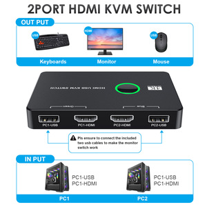 USB3.0 7-Port <strong>KVM</strong> HD <strong>Switch</strong> High-Speed Desktop Monitor Mouse Keyboard Share One-Button Switcher for 2 Computers