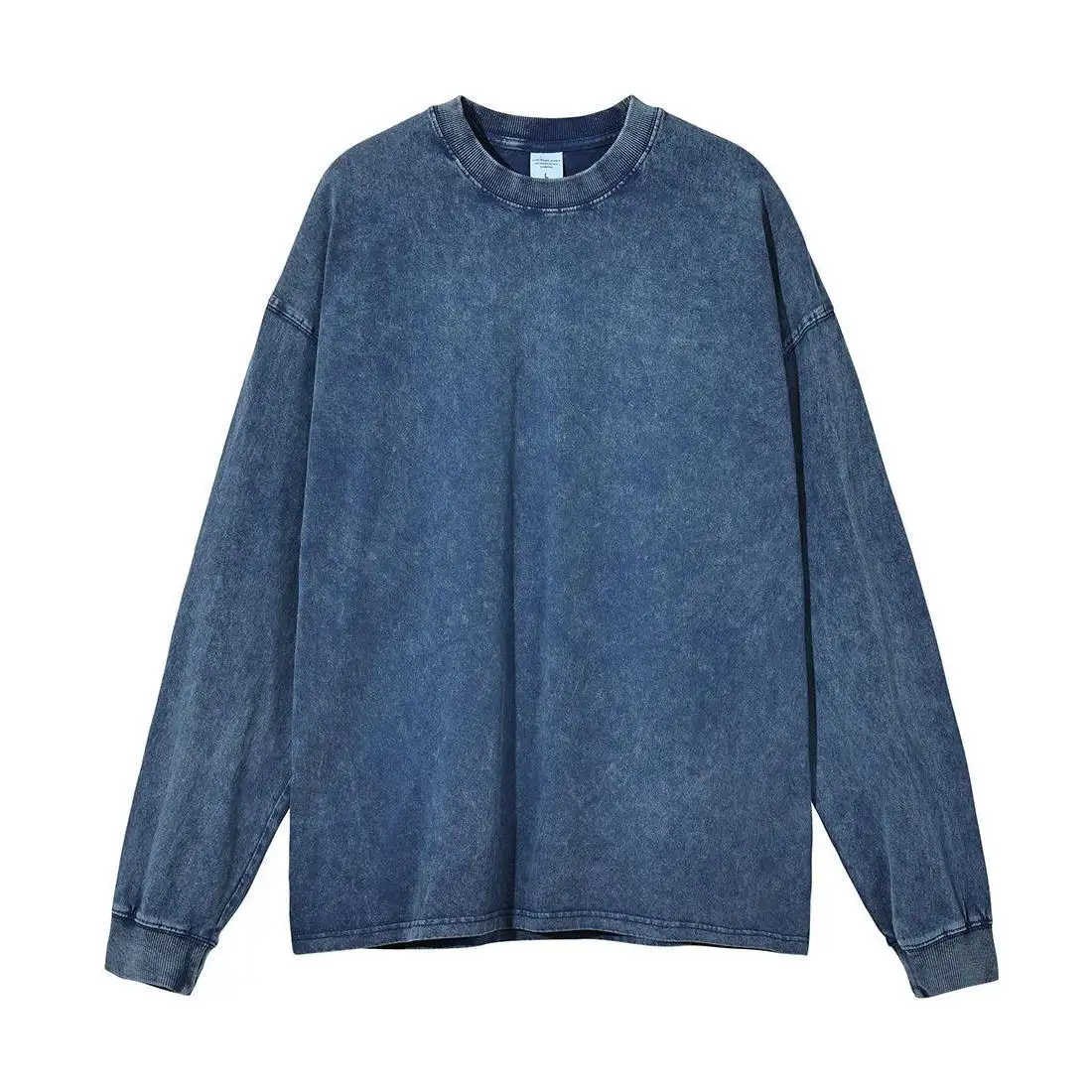 Distressted langärmeliges T-Shirt 250 gsm 100 % Baumwolle Übergröße langärmelig Großhandel Vintage Steinwasch-Batik Unisex-T-Shirt OEM