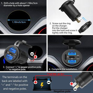 双PD 36W USB C车载充电器插座96W 4端口12V/24V USB插座，带快速充电3.0电源开关电动充电器 - Product Image 6