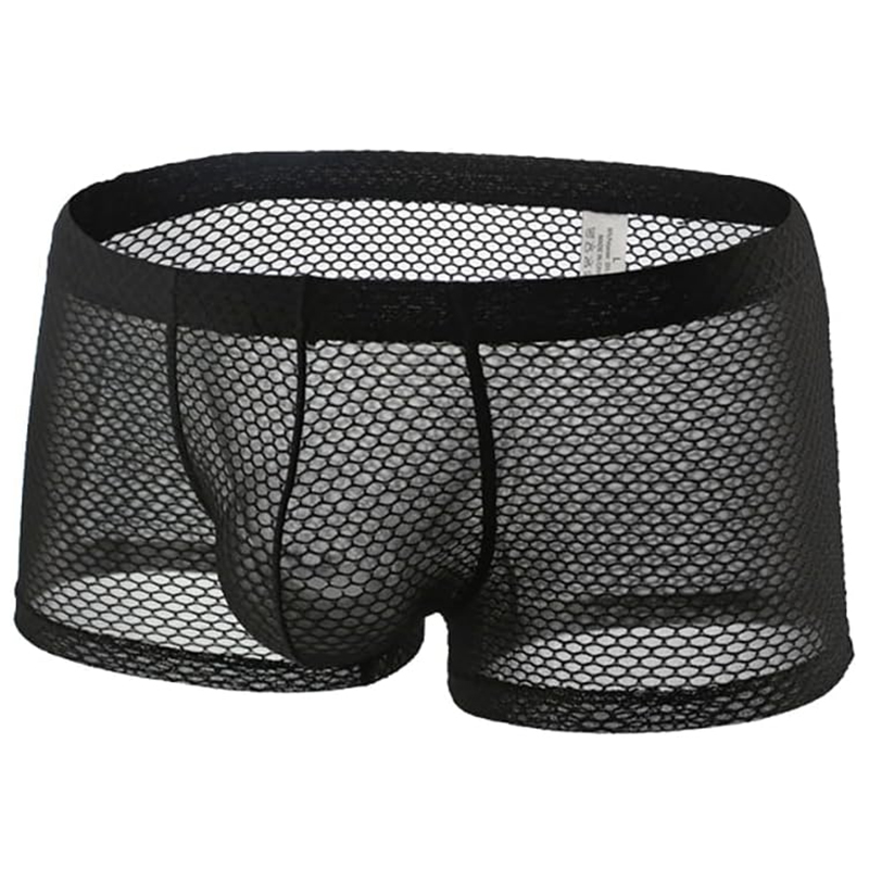 Black fishnet mesh boxer briefs underwear