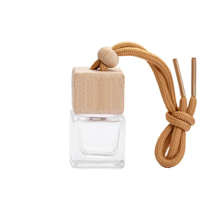 Empty Clear Glass Car Perfume Bottles 8ml Air Freshener Bottle with Wood Screw Cap Hang String for Decorations