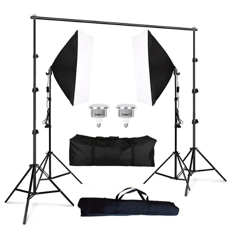 Kit de boîte à lumière de fond 2x3M 50*70cm ampoule LED télécommandée 2.1m trépied support sac de transport boîte à lumière douce Kit pour photographie vidéo