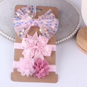 Juego de diadema elástica para bebé con lazo grande y suave, 3 piezas de color sólido para niñas - Product Image 1