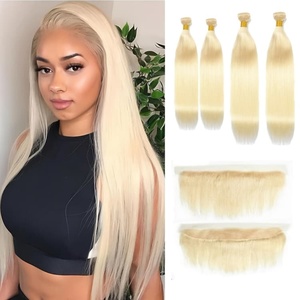 卸売フロントヘア付き4 + <span class=keywords><strong>1</strong></span>パケット髪613ハニーブロンドカラー100% ブラジル人の髪4束の女性のためのパケット