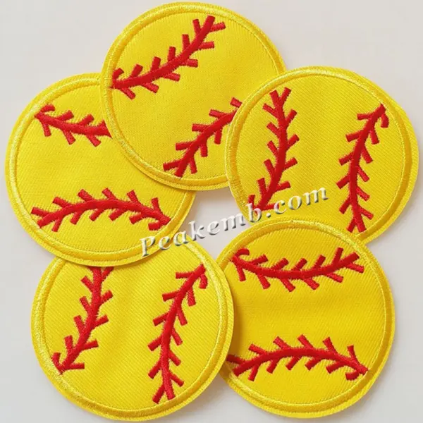 Parches bordados de tela para chaqueta, ropa deportiva de béisbol, cosido en amarillo, con apliques de Softball, bordado a máquina