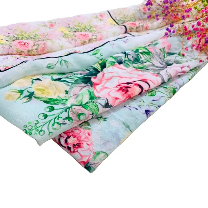 Diseño de la flor de poliéster textil digital impresión de diseño de tela de gasa