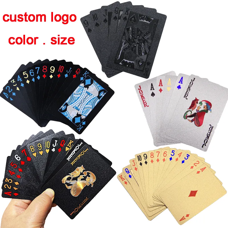 Hotting jogo brinquedo para a família personalizado un card playing game Sublimação de alta qualidade Publicidade Gold Black White Silver poker deck