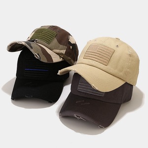 Wholesale Vintage Outdoor American <strong>Flag</strong> Ripped Dad Baseball Cap Hole Washed <strong>Flag</strong> Patch Hats