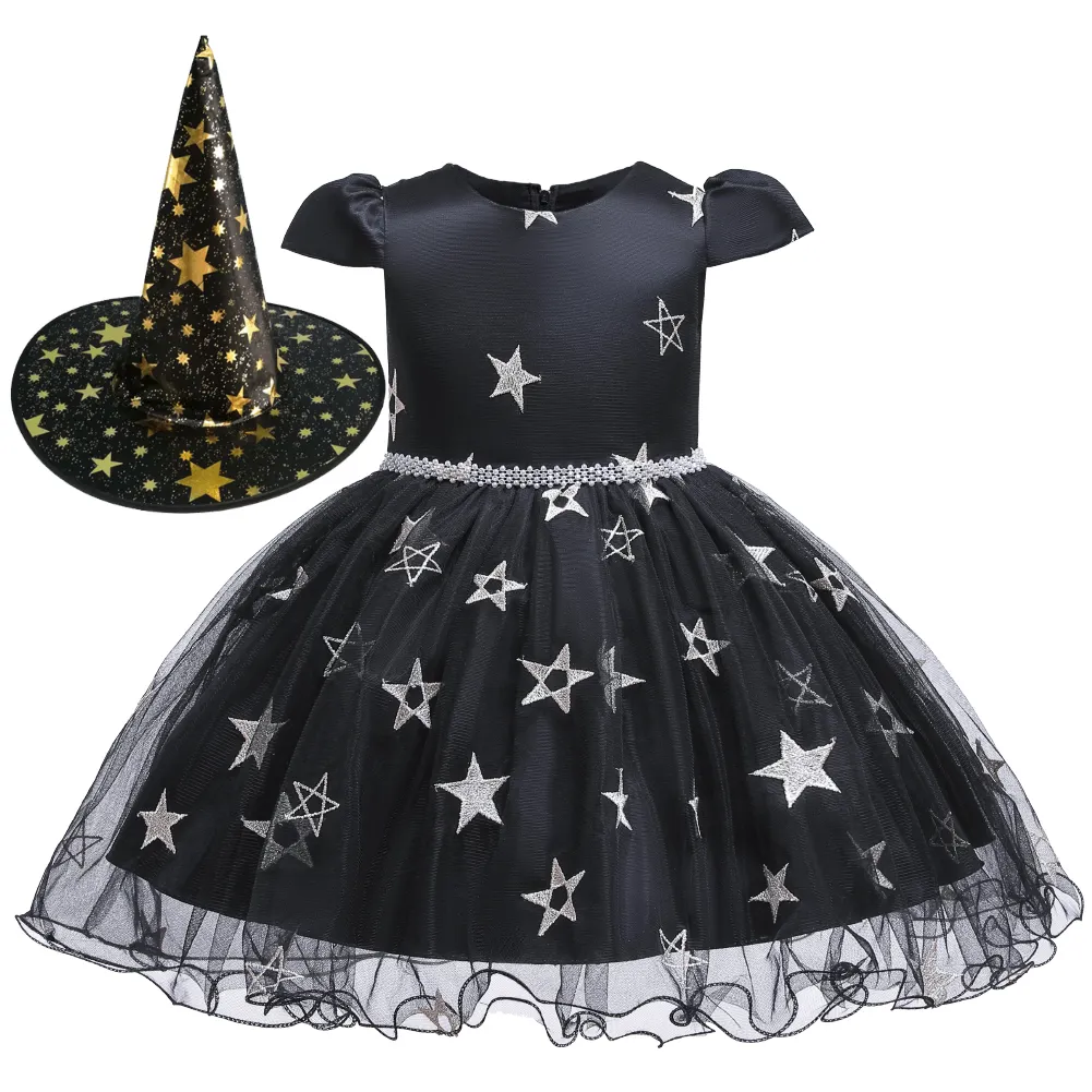 2 pezzi Cosplay kid party dresses per 8 anni costumi di Halloween con cappello da strega fluffy girl princess dress per il matrimonio