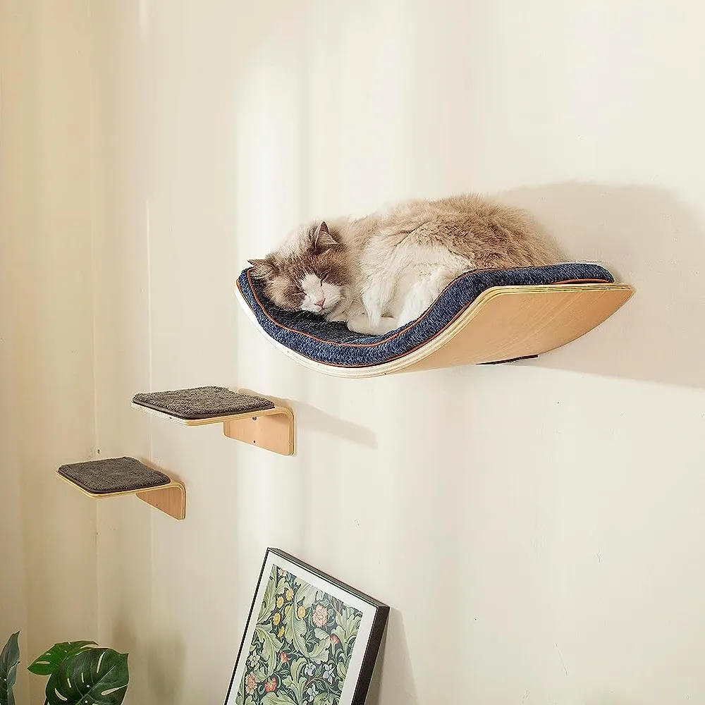 Kedi kavisli duvar rafı mobilya, oyun alanı için kedi pencere levrek koltuk yatağı