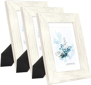 100% Solid Wood White 5x7 Picture <strong>Frame</strong> <strong>3</strong> Pack - Display Picture 4x6 with Mat, HD Glass Inside, Rustic Wooden Photo <strong>Frames</strong> - Product Image 1