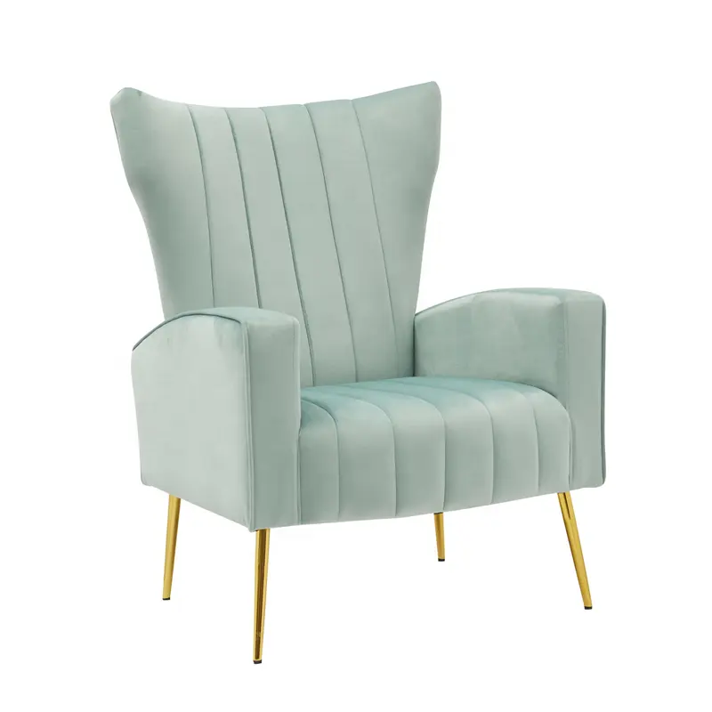 Wingback cadeira de lazer de luxo, poltrona de veludo azul personalizada confortável para sala de estar