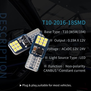 AC DC 12V/24V Canbus <span class=keywords><strong>T10</strong></span> 18SMDLed電球車エラーなし2016チップ明るいクリアランスバルブランプ駐車位置ライト用