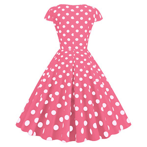 Đầm Chấm Bi Cổ Điển Cho Nữ Đầm Cổ Điển In Họa Tiết Ngắn Tay Mùa Hè 50S 60S - Product Image 4