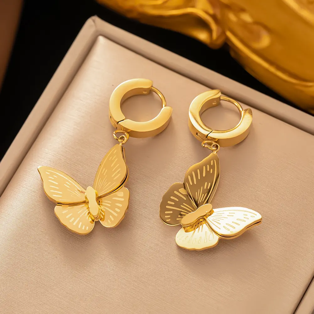 Mode simple patchwork zircon papillon pendentif en acier inoxydable collier clavicule chaîne collier ensemble de bijoux pour les femmes
