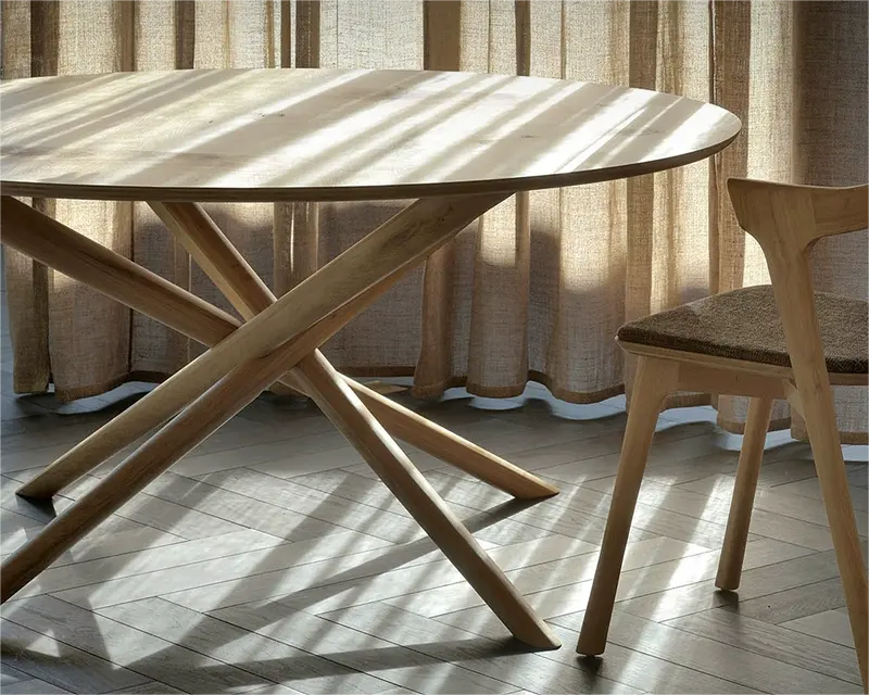 طاولة مستديرة من خشب البلوط المصمت أثاث منزلي فاخر بسيط شعار عصري قابل للتخصيص خشبي 1-،