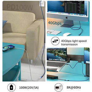 USB4 Thunderbolt 3 tip-c M/F PD100W 5A 40Gbps hızlı şarj kablosu PVC ceket uyumlu 0.2m 0.5m 0.8m uzatma kablosu - Product Image 3