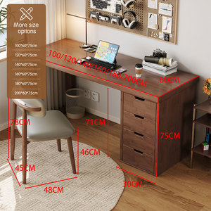 Escritorio de ordenador de dos asientos de madera maciza Simple moderno, mesa de estudio larga duradera para el hogar, dormitorio, oficina, escritorio de escritura doble extensible - Product Image 4