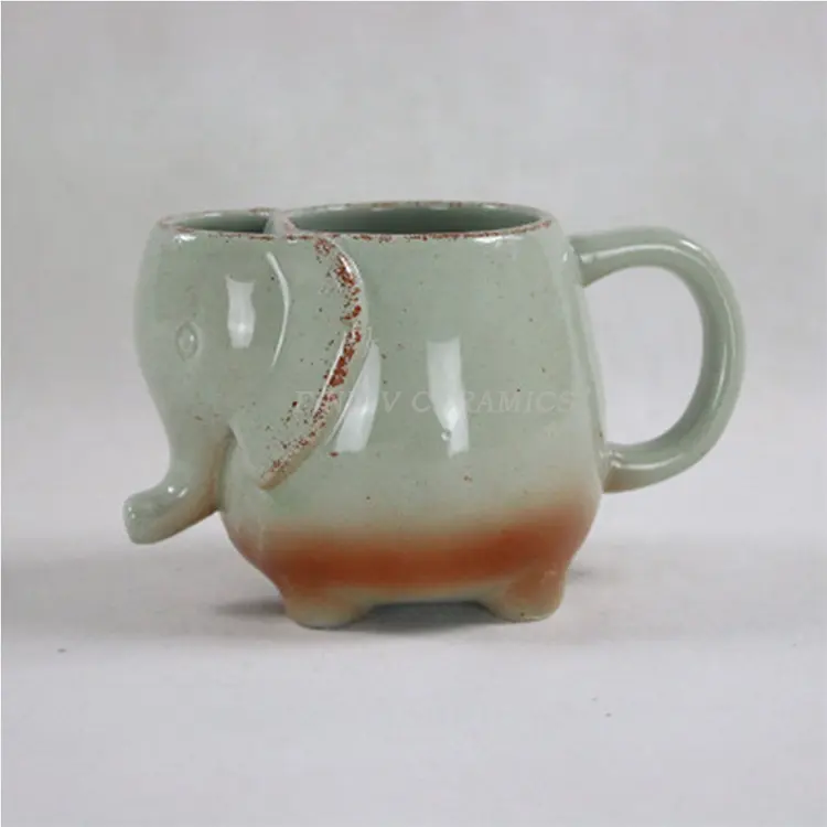 Promozionale personalizzato verde 3D elefante a forma di animale in ceramica bustina di tè tazza tazza di caffè con cucchiaio