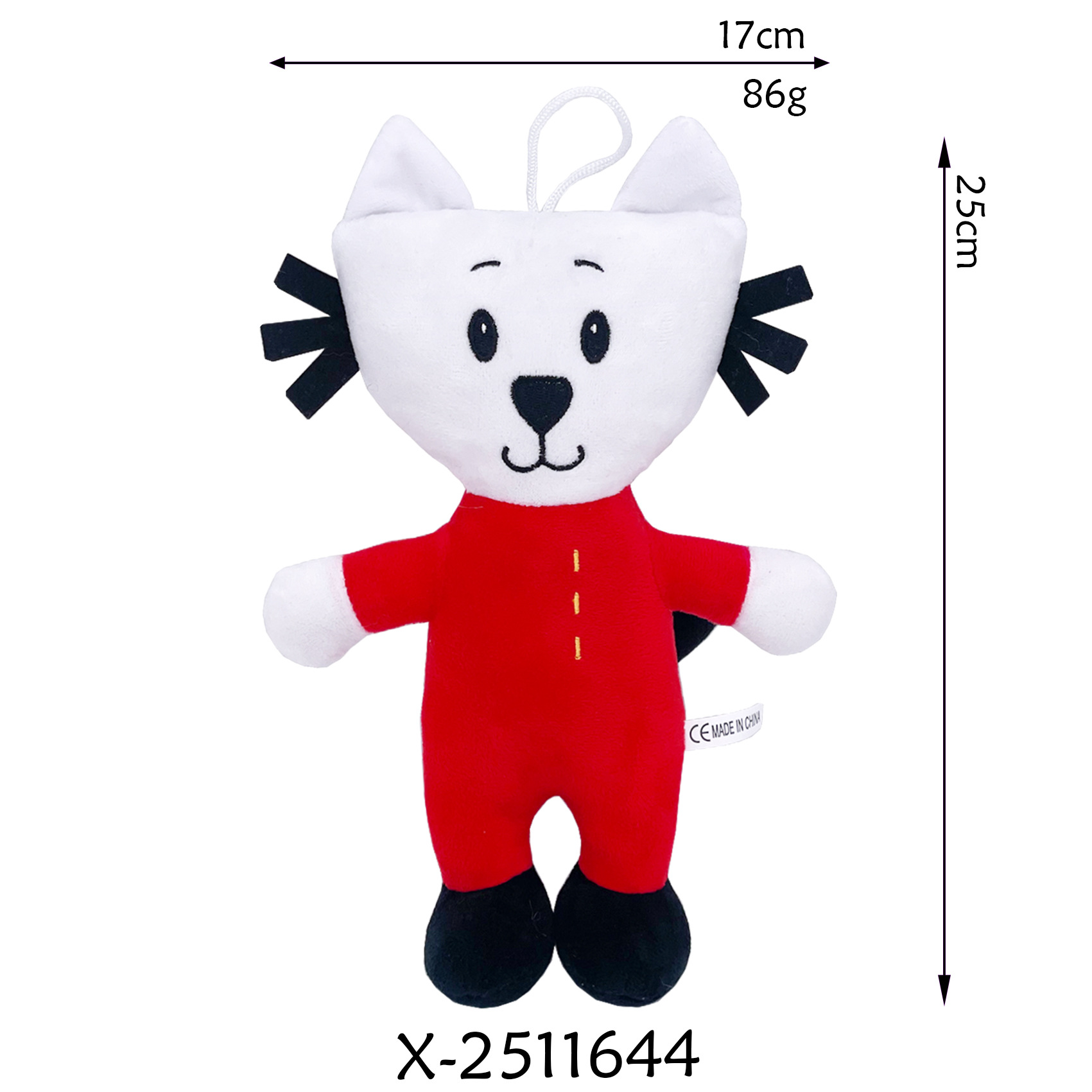 Vêtements rouges, chat blanc.