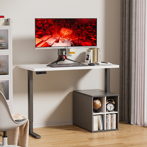 Escritorio de ordenador multifunción, mesa de ordenador ajustable en altura con estantes, mesa y silla de ordenador de madera