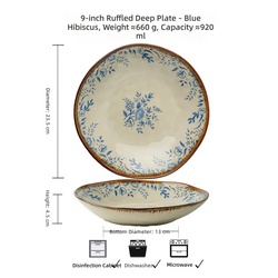 assiette creuse à volants-hibiscus bleu