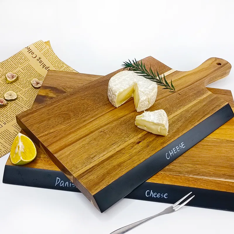 Nueva Tabla de servir queso personalizada Desiqn, tabla de cortar de acacia, tabla de cortar de madera con mango