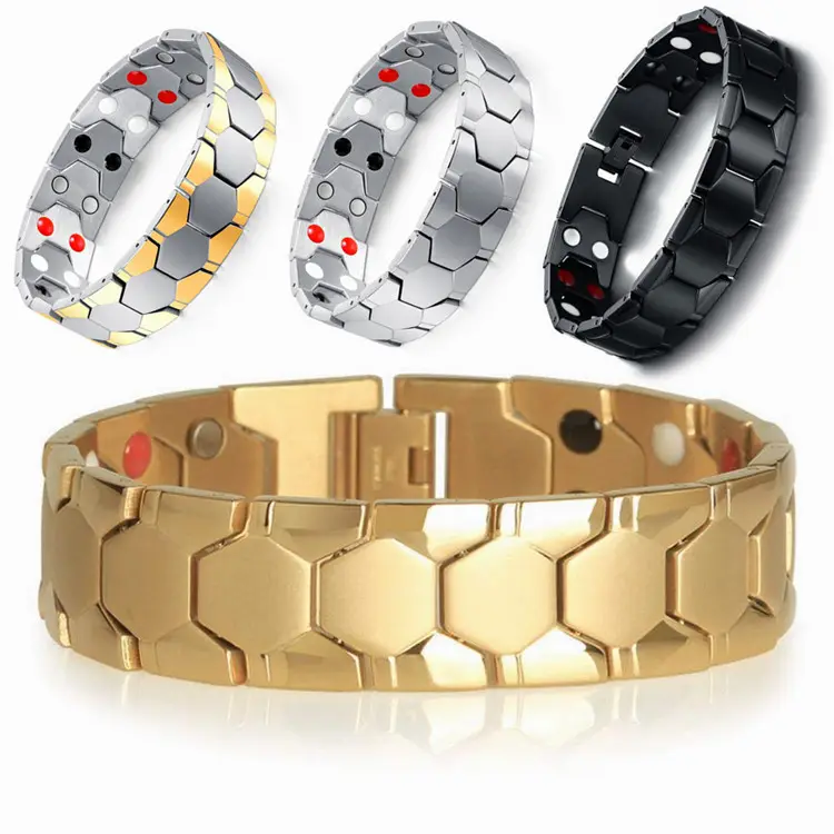 Pulseira magnética masculina, jogo duplo 4, alívio da dor em aço inoxidável