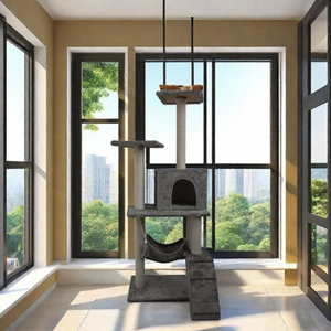 Produttore all'ingrosso albero gatto Sisal peluche corto con amaca Design stabile per i gatti - Product Image 5