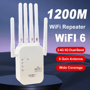 เราเตอร์ขยายช่วงสัญญาณ Wi-Fi ไร้สาย1200Mbps เครื่องขยายสัญญาณ WIFI 4G 5G เราเตอร์ขยายเครือข่ายแบบดูอัลแบนด์พร้อมเสาอากาศ4 & 6