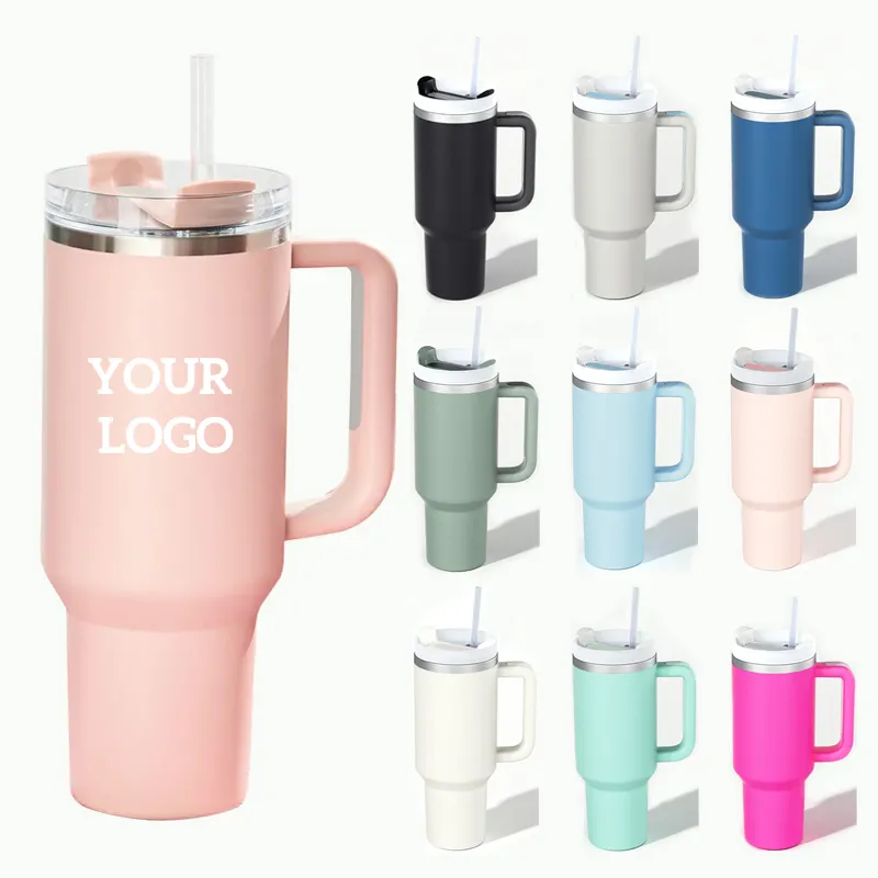 2024 ที่กําหนดเอง 40 ออนซ์ทองแดง Tumbler 2.0 สีชมพูสแตนเลสสตีลกาแฟ Tumbler ช่องว่างพร้อมฟาง