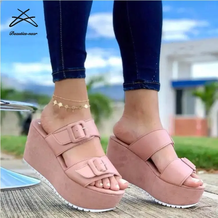 Rts sandálias femininas casuais, chinelos para mulheres, com fivela de dois cintos, sapatos de plataforma 2021